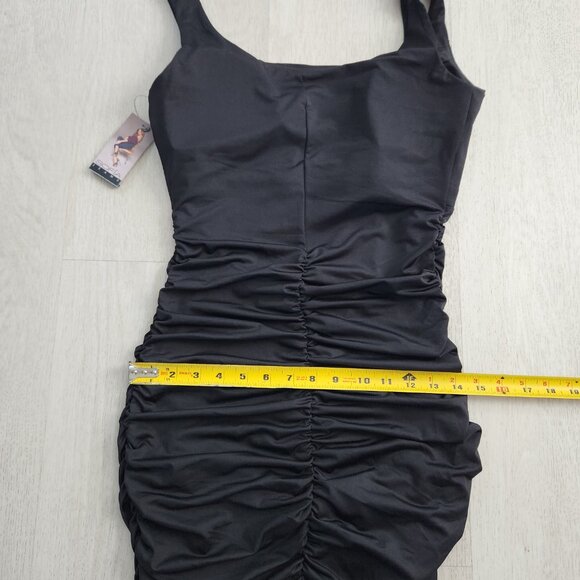 Sofia Jean Body Sculpting Ruched Tank Dress, Below Knee Length, BLACK - Picture 8 of 9